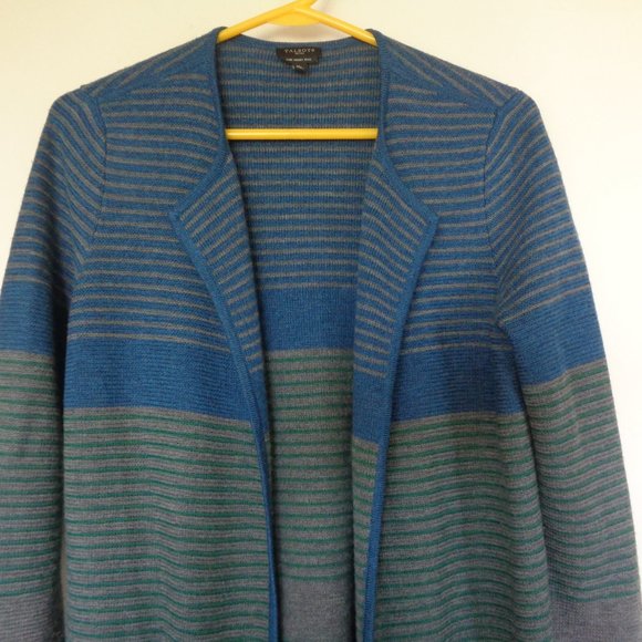 Talbots Merino Wool Blue Striped Open Sweater MP Two Front Pockets - Picture 2 of 6